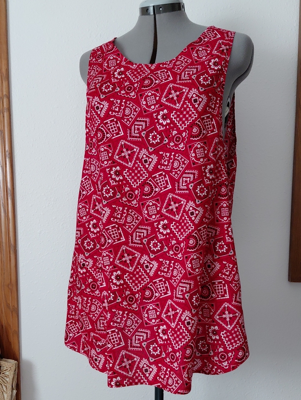 Vintage Red Bandana Print Open Back Homemade Apron